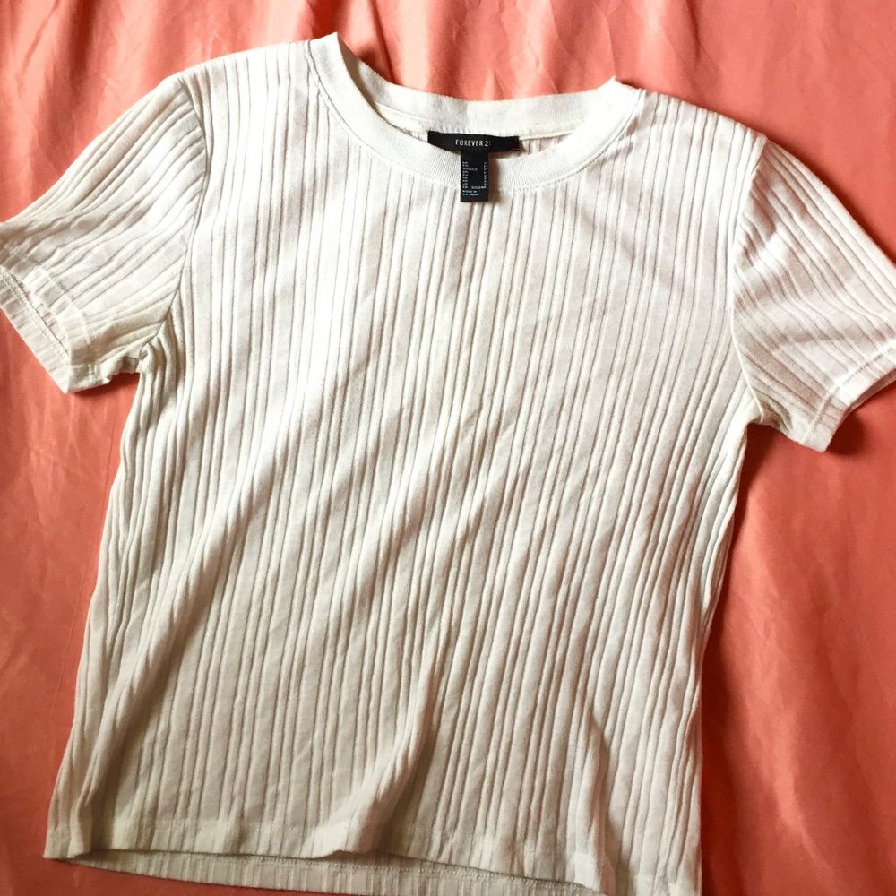 Thin White Ribbed Forever 21 T-Shirt